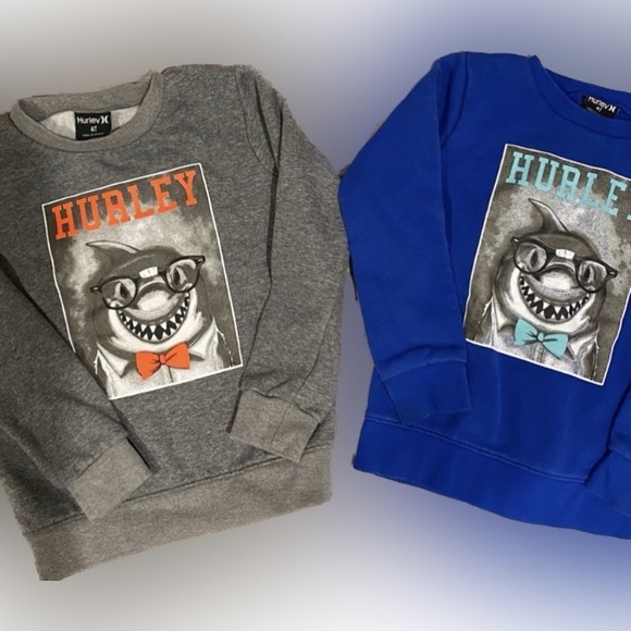 Hurley Other - Hurley Boys Nerd Shark Sweatshirts, Blue (1), Gray (1) Size 4T